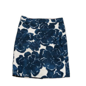 J.Crew Blue Floral Skirt Size 2 Navy Cream Cotton Lined Preppy